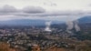 NAGORNO-KARABAKH -- Smoke rises above the city during a military conflict over the breakaway region of Nagorno-Karabakh, in Stepanakert, October 4, 2020